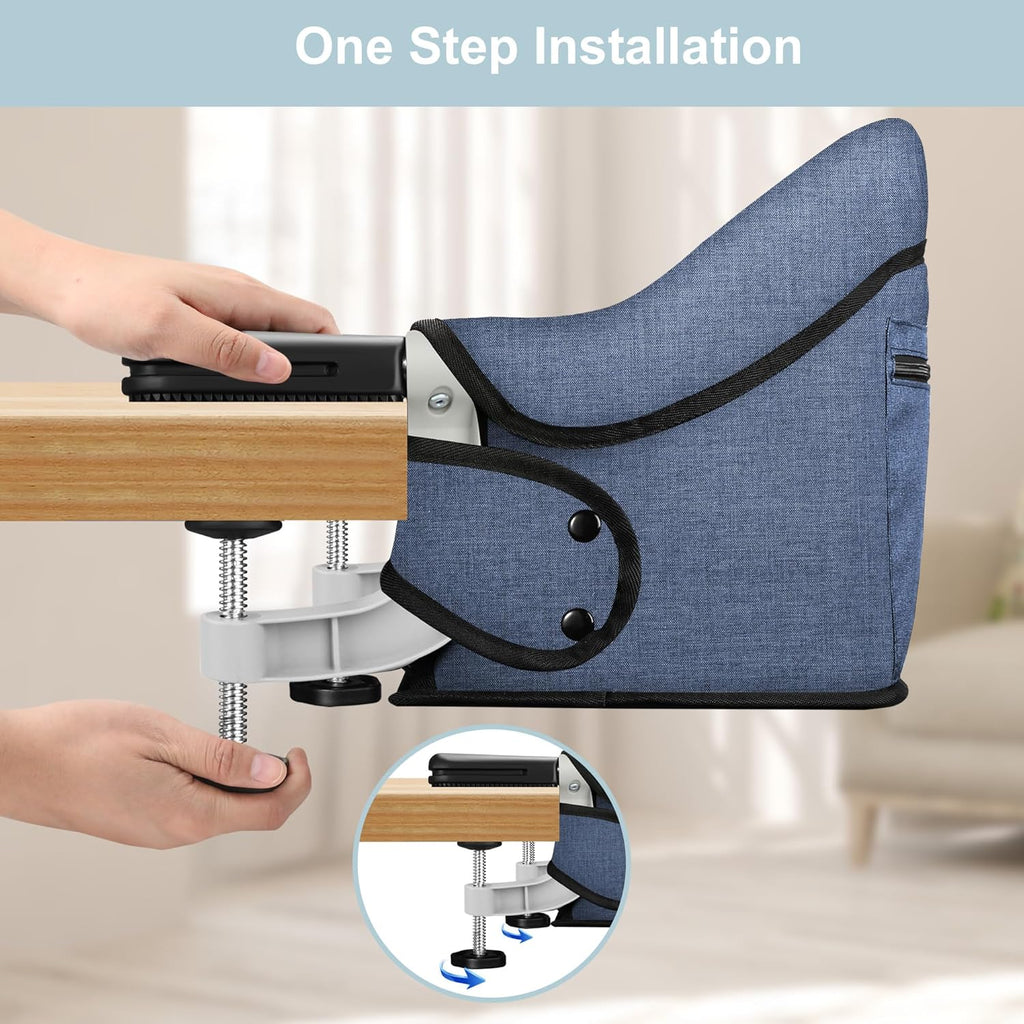 Hook On High Chair, Jozzve Baby High Chair, Portable High Chair for Travel, Foldable Fast Table Chair with Storage Bag, Baby Feeding Seat Clip On High Chair for Home and Travel (Navy)