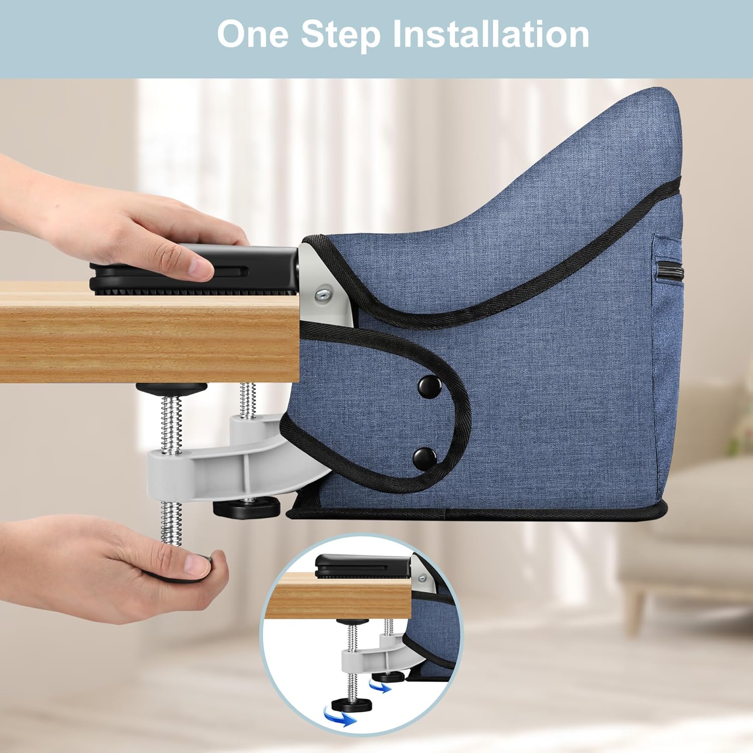 Hook On High Chair, Jozzve Baby High Chair, Portable High Chair for Travel, Foldable Fast Table Chair with Storage Bag, Baby Feeding Seat Clip On High Chair for Home and Travel (Navy)