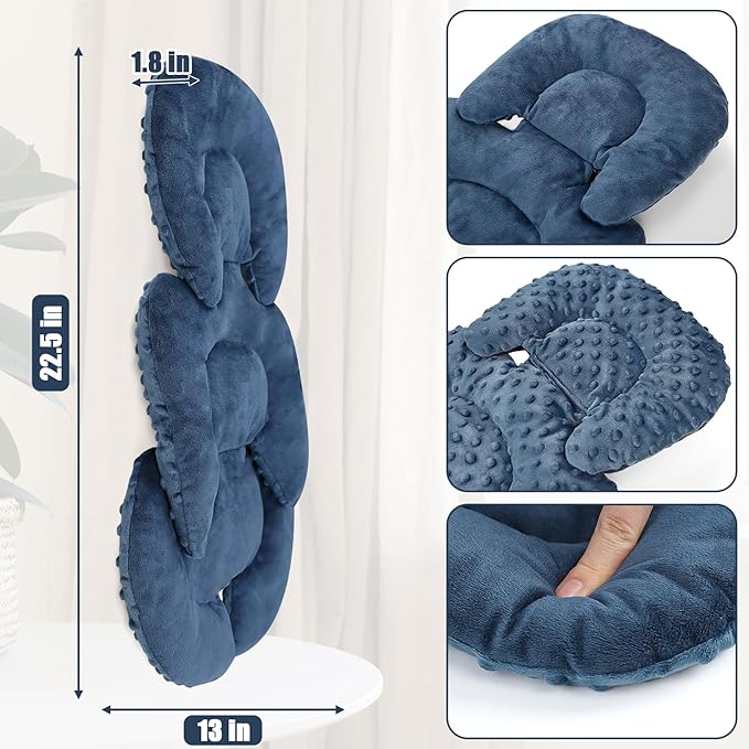 Infant Car Seat Insert Head and Body Support, GFU Reversible Newborn Insert for Carseat with Strap Pads, Soft Stroller Cushion Pillow Insert for Boys and Girls, Fits for Stroller, Swing, Blue-BubblyBeeBaby