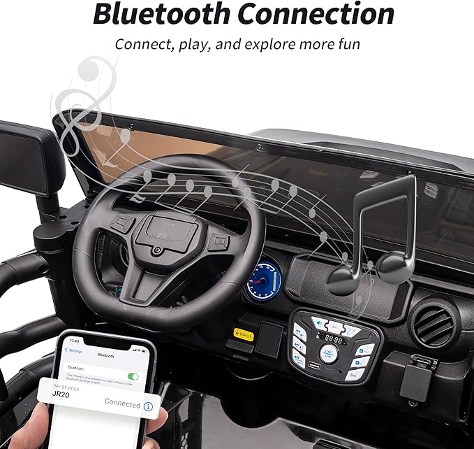 2 Seater Ride on Car Truck, 12V Kids Electric Ride on Toy for Big Kids Age 3-8 w/Remote Control- Black-BubblyBeeBaby