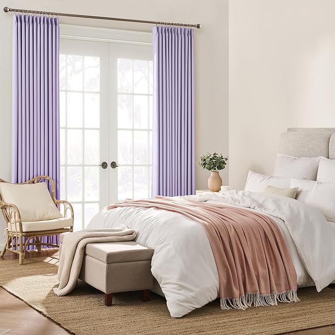 KEQIAOSUOCAI Pinch Pleats Lilac Curtains 92 Inches Long,Home Fashion Microfiber Thermal Insulated Solid Pleated Room Darkening Curtain for Bedroom (Lavender, 2 Panels, 40 Width by 92 Length)-BubblyBeeBaby