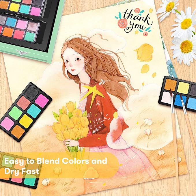 iBayam Art Supplies, 150-Pack Deluxe Wooden Art Set Crafts Drawing Painting Kit with 1 Coloring Book, 2 Sketch Pads, Creative Gift Box for Adults Artist Beginners Kids Girls Boys-BubblyBeeBaby