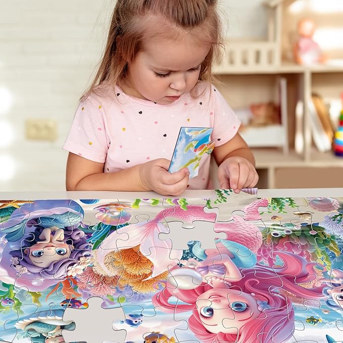 Jumbo Floor Puzzle for Toddlers & Kids Ages 3-5, 48-Piece Mermaid and Underwater Large Jigsaw Puzzle with Educational Fun, Great Gift for Boys & Girls Ages 4-8-BubblyBeeBaby