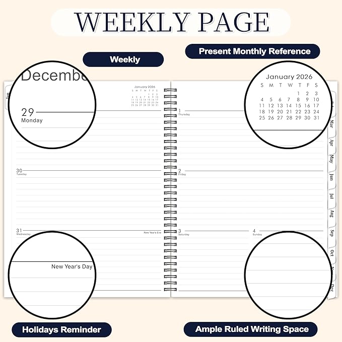 2026 Planner - 9” × 11”, 2026 Weekly and Monthly Planner, from JAN. 2026 to DEC. 2026, Inner Pocket, Premium Paper, Twin-wire Binding, Make Your Life Productive - Black-BubblyBeeBaby