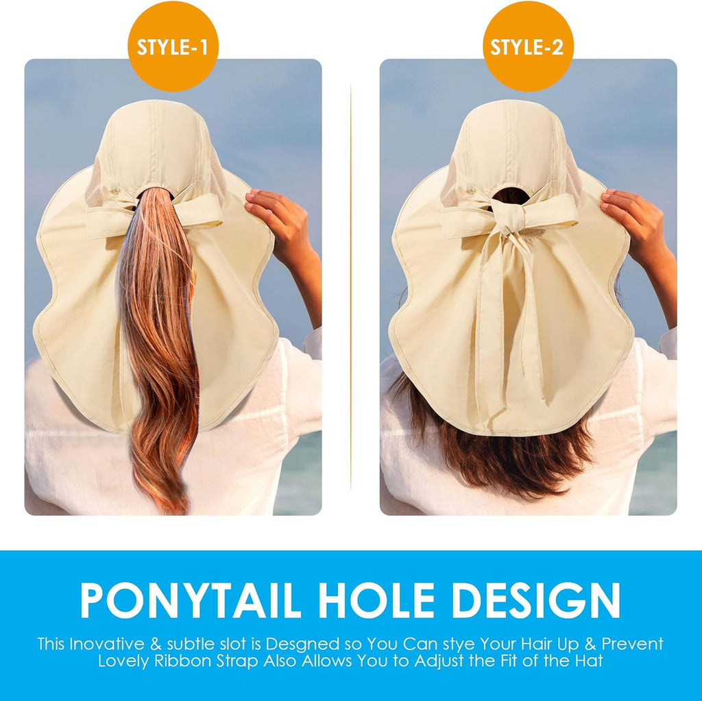 Womens Sun Hat UV Protection, Foldable Waterproof Wide Brim Bucket Hats with Neck Flap for Summer Beach Fishing Hiking