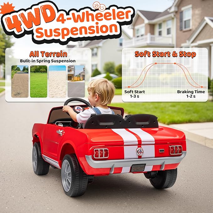 24V 2 Seater Ride on Toys, Licensed Shelby Cobra Kids Power Car Wheeler Ride On Toy w/ 2WD/4WD Switchable, Remote Control, 19" Spacious Seat, 4 Spring Suspension, Music, Bluetooth-BubblyBeeBaby
