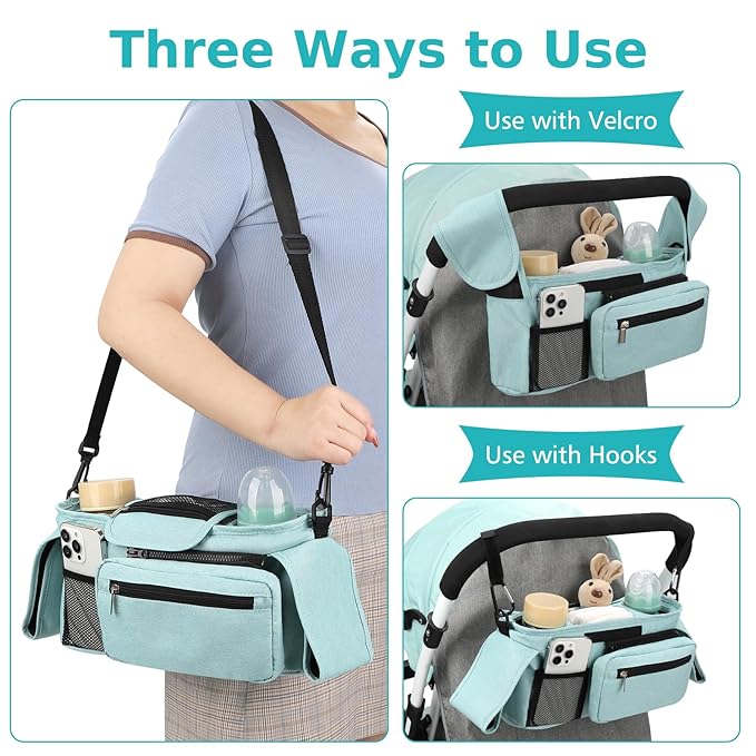 Accmor Universal Stroller Organizer with Insulated Cup Holder Detachable Phone Bag and Shoulder Strap,Stroller Bag Caddy Organizer Accessories Fits for Uppababy, Baby Jogger, Britax Strollers-BubblyBeeBaby