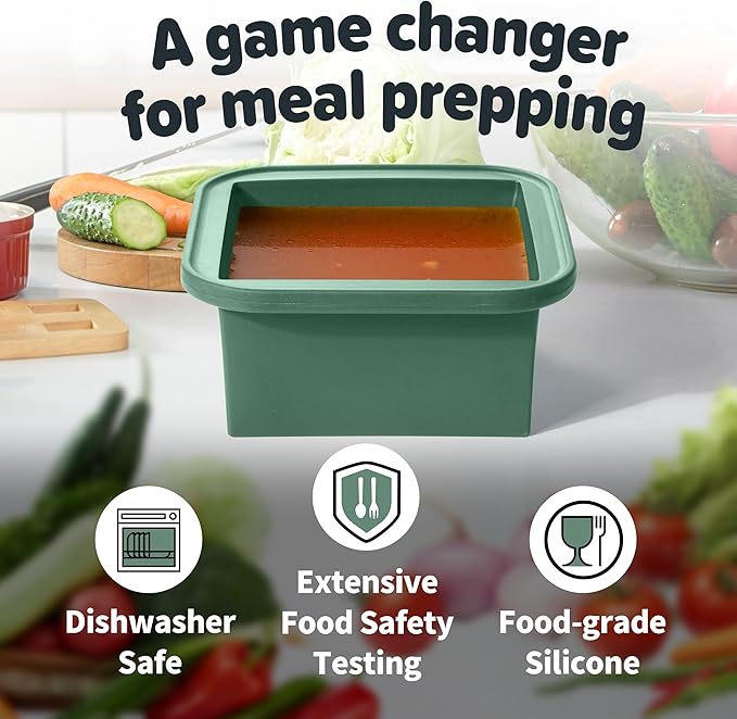 2-Cup Silicone Freezer Trays with Lids – Perfect for Meal Prep, Portion Control, and Easy Freezing-Meal Prep Container Molds for Soup,Leftovers (Green, 2 pack)-BubblyBeeBaby