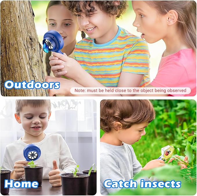 2 in 1 Kids Microscope with Bug Catcher,HD 500X Digital Microscope for Kids with 2" Screen,Photo and Video,STEM Educational Science Kit Learning Toys for Age 3-12 Girls & Boys Birthday Gifts (Blue)-BubblyBeeBaby