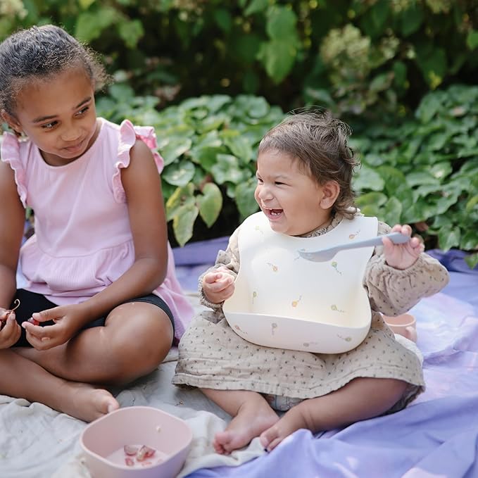 mushie Silicone Baby Bib | Adjustable Fit Waterproof Bibs (Kites)-BubblyBeeBaby