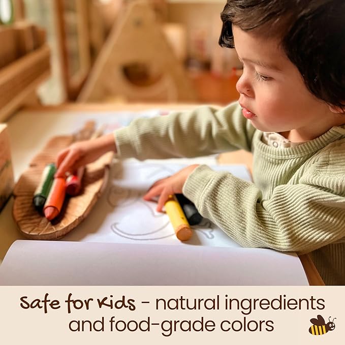 Honeysticks Super Jumbo Crayons (12 Pack) - Non Toxic Crayons for Kids - 100% Pure Beeswax and Food Grade Colors - For Toddlers 1-3, Unbreakable, Extra Large, Easy to Hold and Use, Eco-Friendly-BubblyBeeBaby