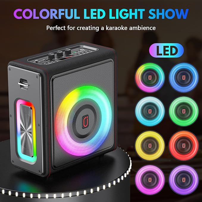 Karaoke Machine with 3 Wireless Mics | Bluetooth 5.3 Speaker with Echo Adjustment & Auto Pitch Correction | PA System with RGB Lights, Supports TV/TF Card/USB/AUX/Live/REC for Home Parties-BubblyBeeBaby