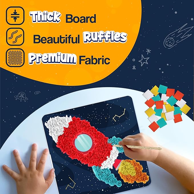 jackinthebox Poke Poke Art for Kids – Space Theme, Mess-Free Fabric Art and Craft, Flower Pressing Kits, Gift for Kids, Toys for Girls and Boys Ages 4 5 6 7 8-BubblyBeeBaby