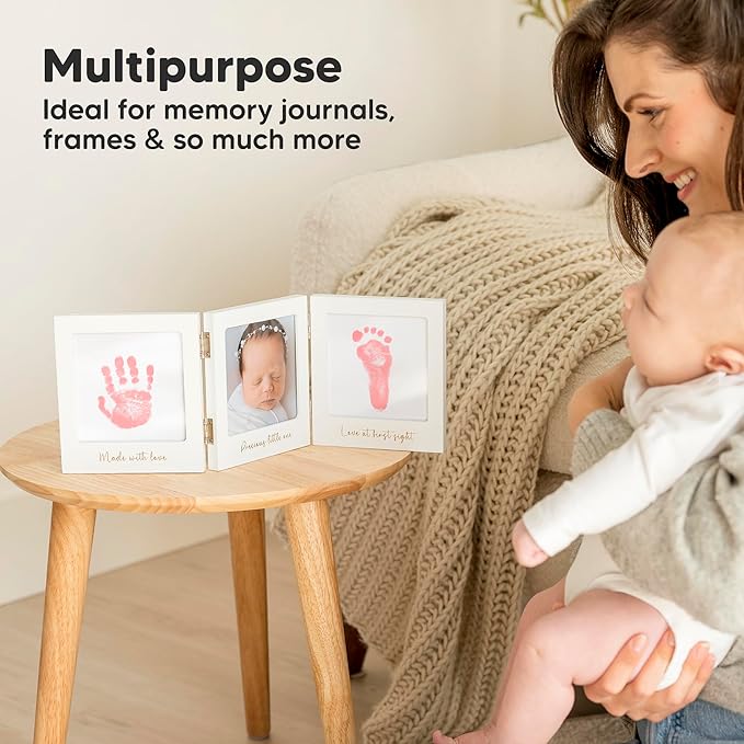 1-Pack Inkless Baby Hand and Footprint Kit - Mess Free Ink Pad for Newborn Keepsake, Dog Nose & Paw Print Kit, Clean Touch Ink Pad for Baby Hand & Footprints, Ideal New Mom Gifts (Candy Pink, J)-BubblyBeeBaby