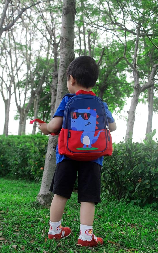 12 inch Kids Small Toddler Preschool Travel Backpack Cool Cute Cartoon Waterproof Daypack (Dinosaur Red)-BubblyBeeBaby
