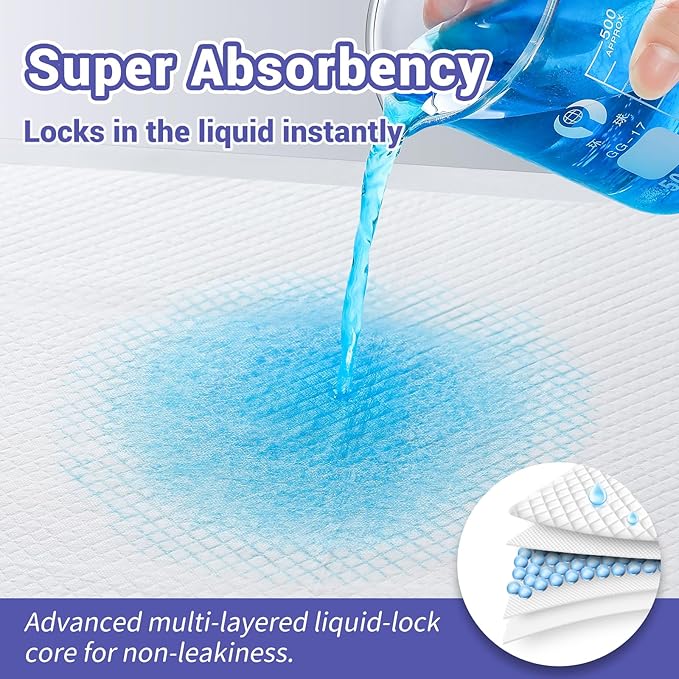 100 Pack Disposable Changing Pads for Baby [24" x 18"] Super Absorbency Disposable Underpads Large Bed Pads Absorbent Fluff Protective Table Pads Disposable Diaper Changing Pads, Leakproof-BubblyBeeBaby