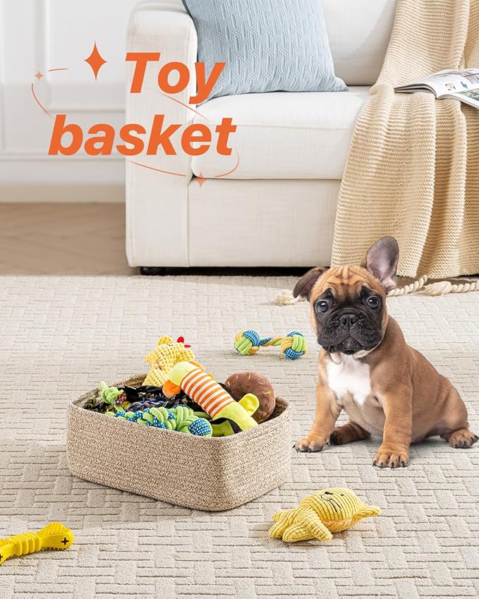 KALLAX Small Woven Basket, 13.5 x 9.5 x 5 Inches, Storage Basket for Organizing, Cute Small Rope Shelf Closet Cube Storage Bins Baskets for Shelves, Dog Toy Gift Baskets Empty, 3 Packs, Mixed Brown-BubblyBeeBaby