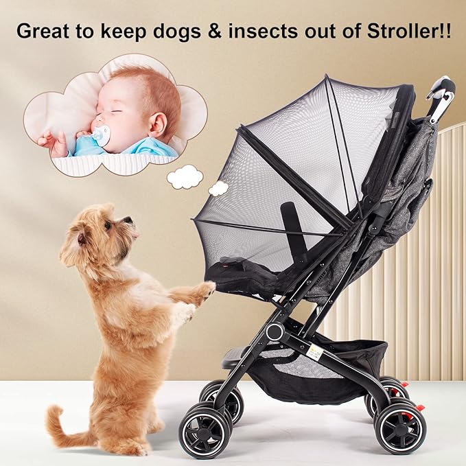 Baby Mosquito Net with Double Zipper Bassinet Stroller Cover for Baby/Stroller/Car Seat/Cradles/Carriers, Easy to Use, Visible Breathable Mesh, Keep Insects/Bugs/Cats Out, Black-BubblyBeeBaby