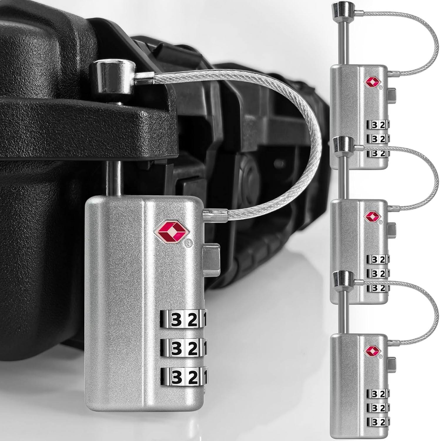 UPGRADED Gun Case Lock - Adjustable Alloy Handle, TSA Approved Gun Safe Lock, High Security Cable Locks, Secure Code Packlock for Gun Cases, Firearm Cases, Toolboxes, Travel Luggage, Silver