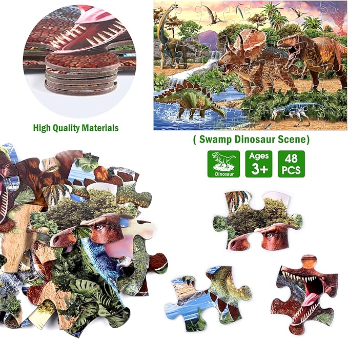 Jumbo Floor Puzzle for Kids,48 Piece Dinosaur Large Jigsaw Puzzles for Toddlers Ages 3-5,Children Learning Preschool Educational Dinosaur Toys,Christmas Birthday Gifts for Boys Girls Ages 4-8-BubblyBeeBaby