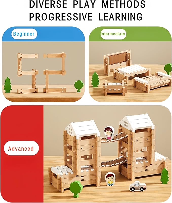 105Pcs Wooden Building Blocks Construction Set for Kids Ages 3-8,Preschool Learning Toys for Toddlers, Boys & Girls Birthday Gift, Educational STEM Toy-BubblyBeeBaby
