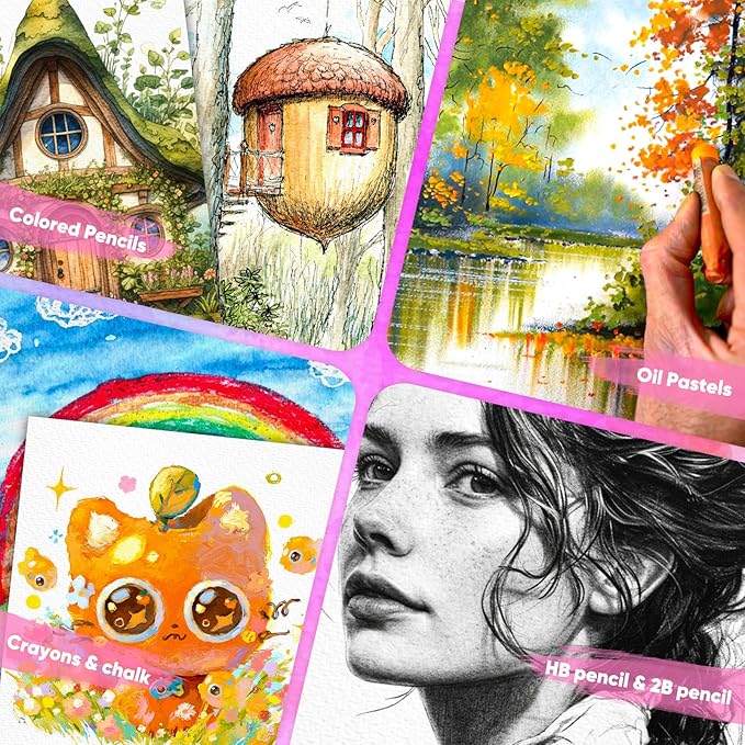 128 Sheets Watercolor Paper, Art Supplies for Kids, 7"x10" Cold Press Water Color Paper, 140lb/300gsm Artist Acrylic Painting Supplies for Adults, Watercolors, Paint Set, Colors, Sketchbook, Journal-BubblyBeeBaby