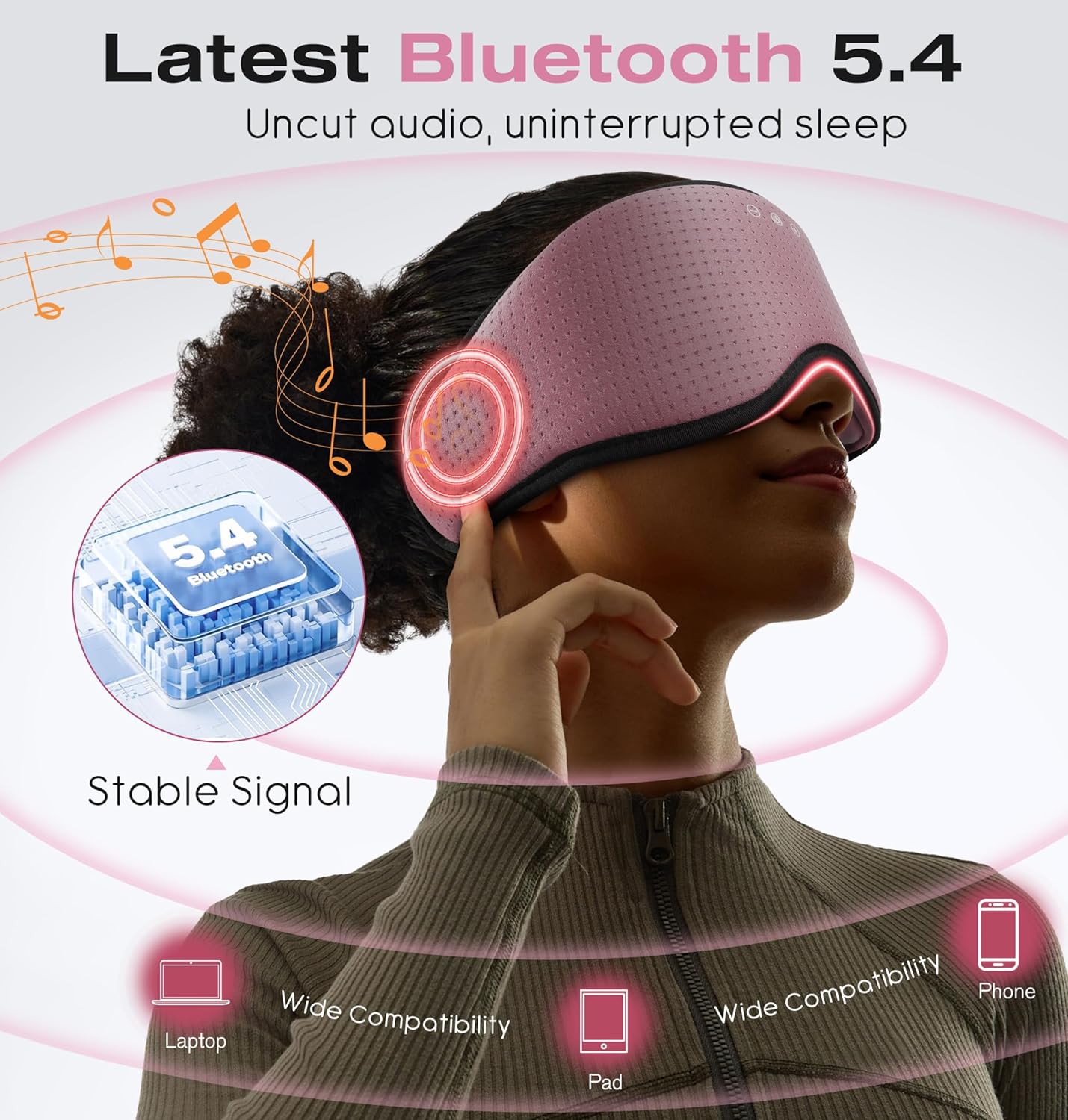 MUSICOZY Sleep Headphones with Bluetooth 5.4 Sleep Mask, Removable 3D Eye Cups for Zero Pressure Comfort, Wireless Bluetooth Eye Mask for Sleeping with Timer, Gifts for Men Women