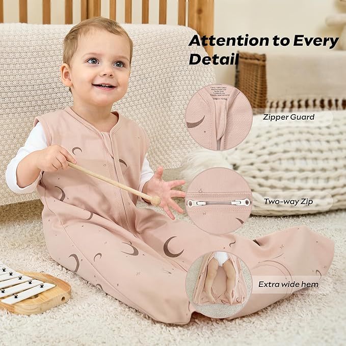 JELLYMONI Baby Sleep Sack 6-12 Months, 100% Cotton 3 Pack 0.5 TOG Baby Wearable Blanket Infant Sleep Sack with 2-Way Zipper Newborn Sleep Sacks-BubblyBeeBaby