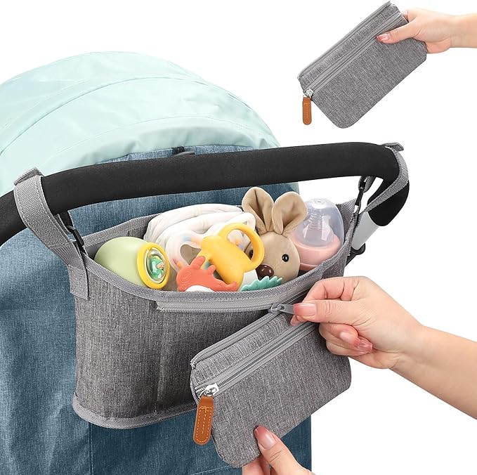 Accmor Universal Stroller Organizer with Detachable Phone Bag, Stroller Bag Caddy Organizer Stroller Accessories for Uppababy, Baby Jogger, Nuna, Doona, Britax Strollers-BubblyBeeBaby