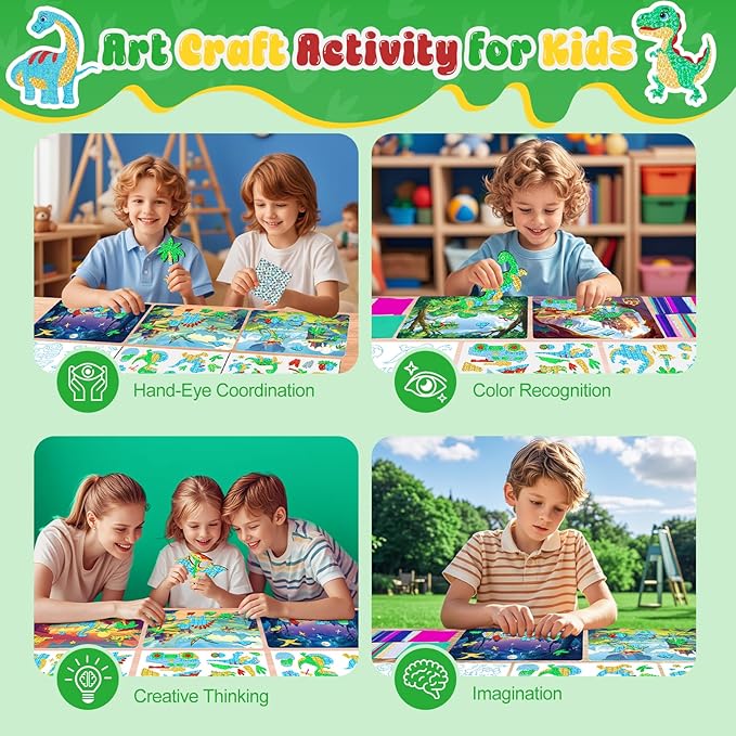 homicozy Art & Craft Activity for Kids-Foil Fun Dinosaur,No Mess Art Crafts for Girls,DIY Foil Foam Stickers,Creative Activity Kits,Kids Travel Toys,Gifts for Girls & Boys Ages 4-10-BubblyBeeBaby