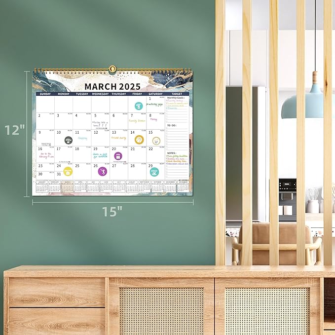 2025 Calendar, Wall Calendar 2025-2026 Planner Hanging Spiral Bound Magnetic Fridge Calendars 15" x 12", Use Jan 2025 - Jun 2026-BubblyBeeBaby