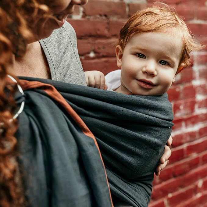 Hip Baby Wrap Ring Sling Baby Carrier for Infants and Toddlers - Beautiful, 100% Soft Cotton Baby Wraps Carrier for Babies 8-35 lbs - Perfect Baby Shower Gifts Moms and Dads - Nursing Cover (Stone)-BubblyBeeBaby