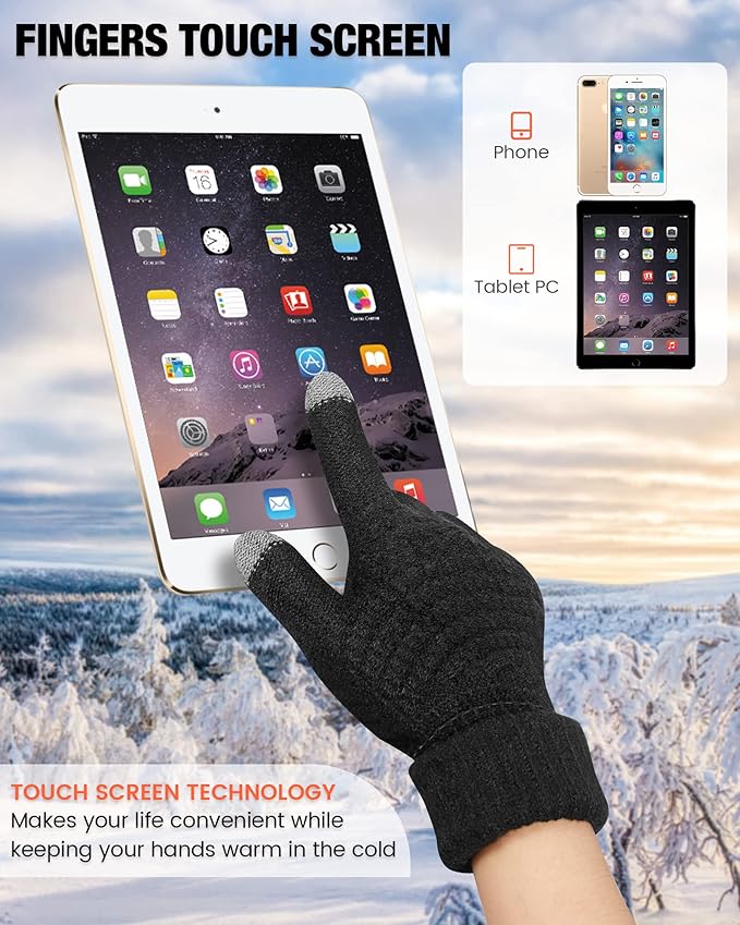 Geyoga 2 Pairs Women's Winter Touch Screen Gloves Soft Warm Fleece Lined Knit Elastic Cuff Winter Texting Gloves-BubblyBeeBaby
