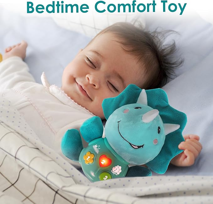 iPlay, iLearn Baby Dinosaur Musical Toys, Newborn Boys Gift, Soft Dino Plush Stuffed Animal, Infant Light Music Time, 1st Birthday Shower Gift Stuffers for 0 1 2 3 6 9 12 18 Month 1-3 Yrs Toddler Girl-BubblyBeeBaby