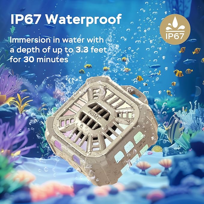 INSMY Shower Bluetooth Speaker, IP67 Waterproof Portable Small Multi Sync 100+ Speakers, Big Volume Booming Bass, 24H Playtime/Floatable/RGB Lights for Outdoor/Kayak/Beach/Golf (Khaki)-BubblyBeeBaby