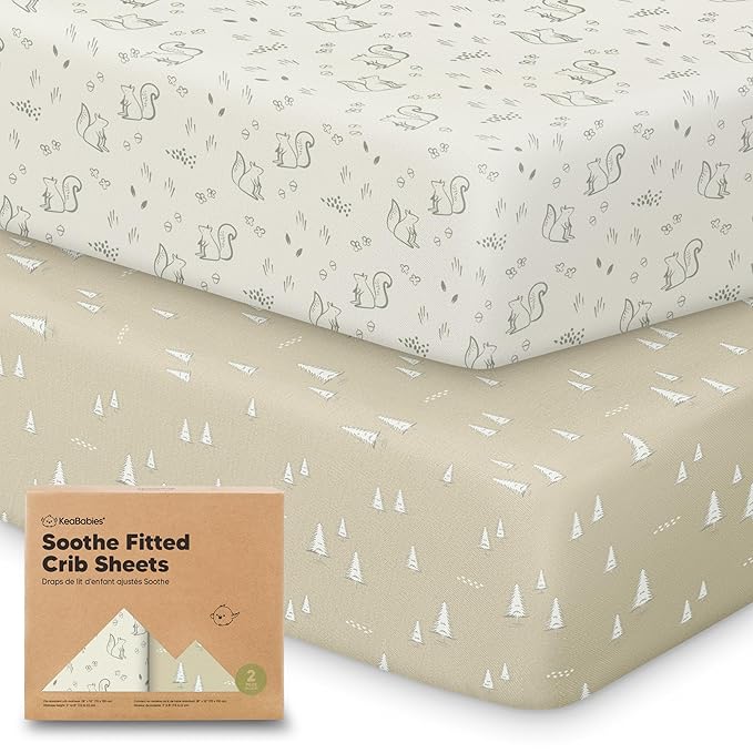 KeaBabies 2-Pack Organic Crib Sheets for Boys, Girls - 52x28 Fitted Crib Mattress Sheet Neutral, Breathable Jersey Cotton Cover for Baby Bed, Toddler Mattress, Soft & Cute Prints (Pine Grove)-BubblyBeeBaby