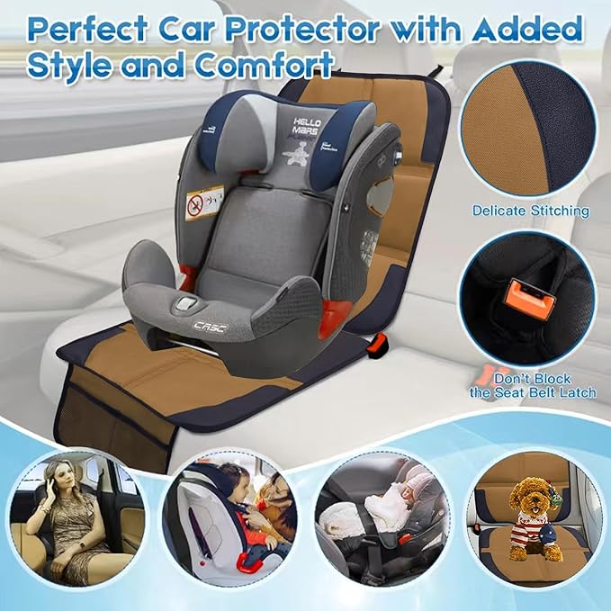 Car Seat Protector for Child Car Seat, 2 Pack Baby Car Seat Covers with Mesh Pockets & Non-Slip Backing 600D Durable Seat Protector-BubblyBeeBaby