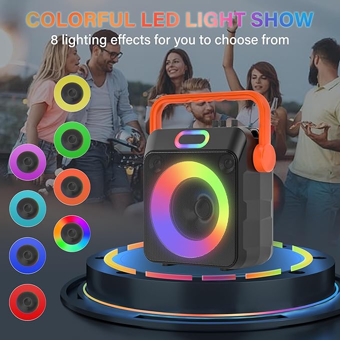 Karaoke Machine with 2 Wireless Microphones, Karaoke Machine for Adults & Kids, Portable Bluetooth Karaoke Speaker with Bass/Treble Adjustment, PA System, LED Lights, Supports TWS/USB/TF/REC/FM/AUX-BubblyBeeBaby