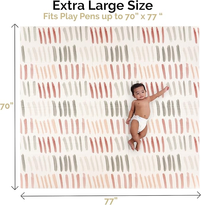 JumpOff Jo - Extra Large Waterproof Foam Padded Play Mat for Infants, Babies, Toddlers, Play Pens & Tummy Time, Foldable Activity Mat, 77 x 70 x 0.6 inches-BubblyBeeBaby