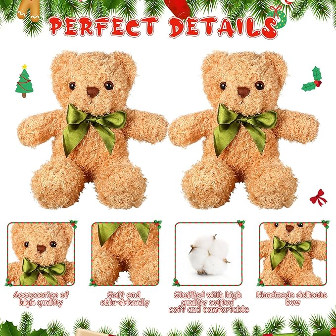 HyDren 12 Pack Bear Stuffed Animals 10 Inch Operation Christmas Bulk Items Small Bear Party Favors Plush Toys for Baby Shower Centerpiece Christmas Birthday Gifts(Light Brown)-BubblyBeeBaby