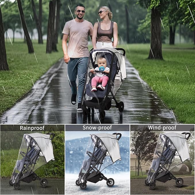 Universal Stroller Rain Cover, Clear Breathable Weather Shield with Waterproof Zipper, 4 Seasons Protection (XL)-BubblyBeeBaby
