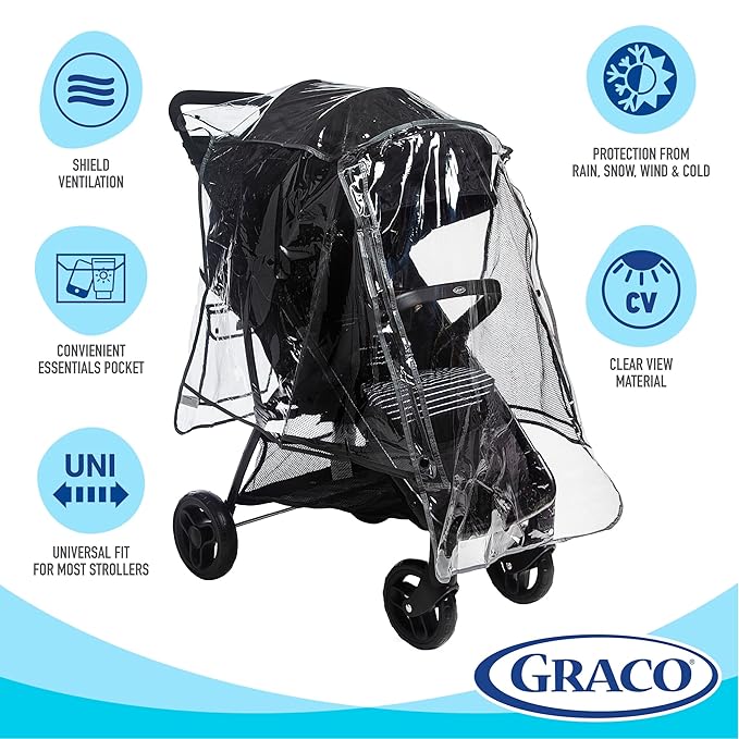 Graco Universal Baby Stroller Plastic Rain Cover & Weather Shield, Lightweight Waterproof Weathershield, Clear Vinyl Infant Car Seat Carriage Umbrella, Winter Snow Wind Protection Travel Accessories-BubblyBeeBaby