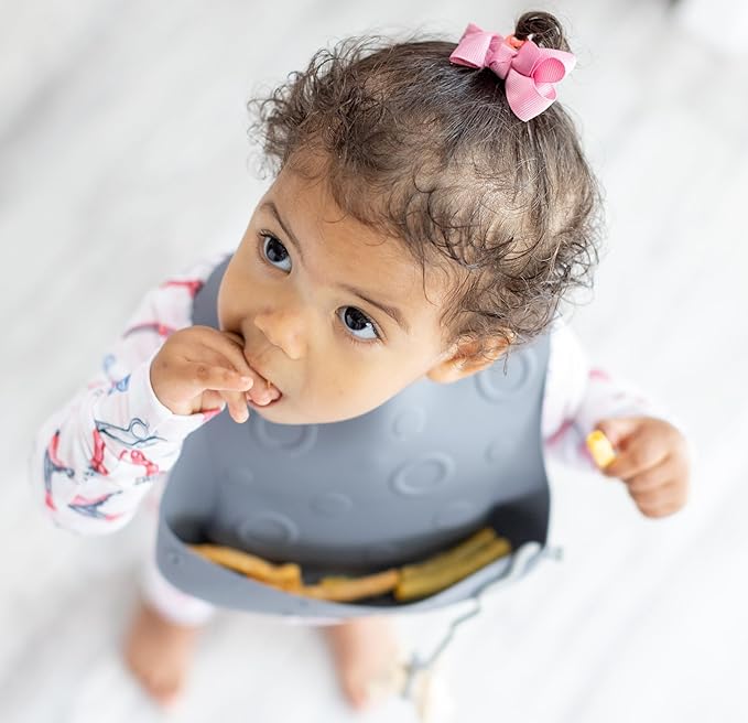 BUSY BABY Bungee Bib & Utensil Set – Adjustable Silicone Bib with Pocket & Tethered Utensils for Babies & Toddlers-BubblyBeeBaby