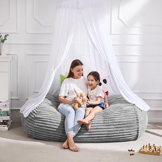 Hobestluk 4FT Bean Bag Chairs Adult Bean Bag with Portable Handle Comfy Large Bean Bag Chair with Removable Cover for Living Room Bedroom or Reading Nook (Stripe Grey, 4FT)-BubblyBeeBaby