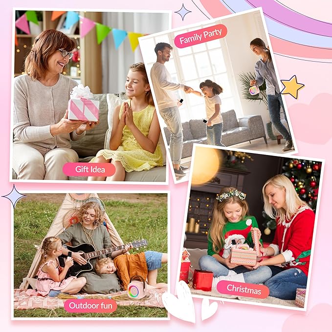Karaoke Machine for Kids Adults, Mini Portable Bluetooth Karaoke Speaker with 2 Wireless Microphone and Lights, Christmas Birthday Gifts for Girls Ages 4, 5, 6, 7, 8, 9, 10, 12+ Family Home Party-BubblyBeeBaby