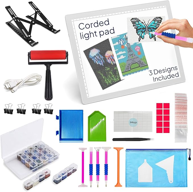 iVyne Corded A4 Light Pad for Diamond Painting & Art Projects – LED Light Board with Diamond Art Accessories – Ultra-Thin & Portable Diamond Dot Light Board, Perfect for Artists - White-BubblyBeeBaby