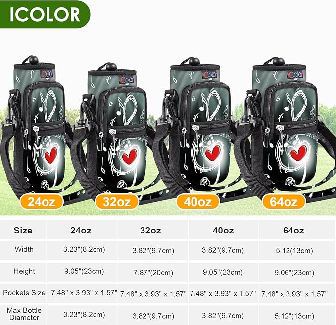 icolor Water Bottle Carrier Bag with Strap 25/32/40 oz Crossbody Bottle Holder with Phone Pocket Sling Sleeve Insulated Neoprene Water Bottle Pouch for Walking Travelling-BubblyBeeBaby