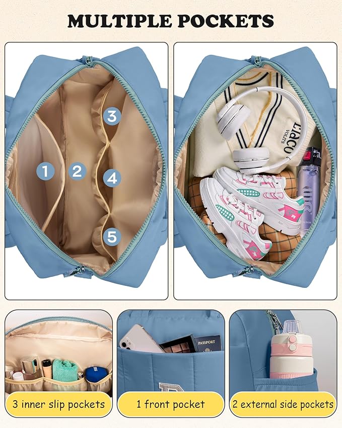 Initial Duffle Bag, Yoga Bags for Women，Overnight Bag with Wet Pocket，Lightweight Work Bags Personalized Gym Tote with Makeup Pouch-Gift for Women, Mom-BubblyBeeBaby