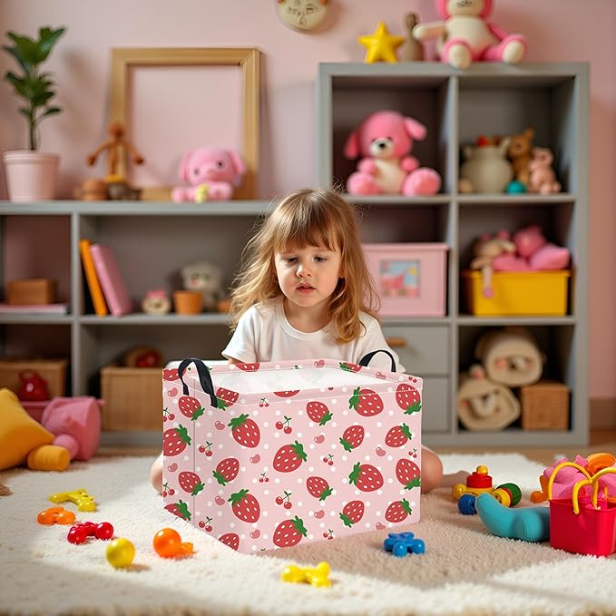 HIYAGON Rectangular Baby Girl Basket Kids Baby Storage Basket Toy Storage Bin Organizer Box Room Decor(Strawberry)-BubblyBeeBaby