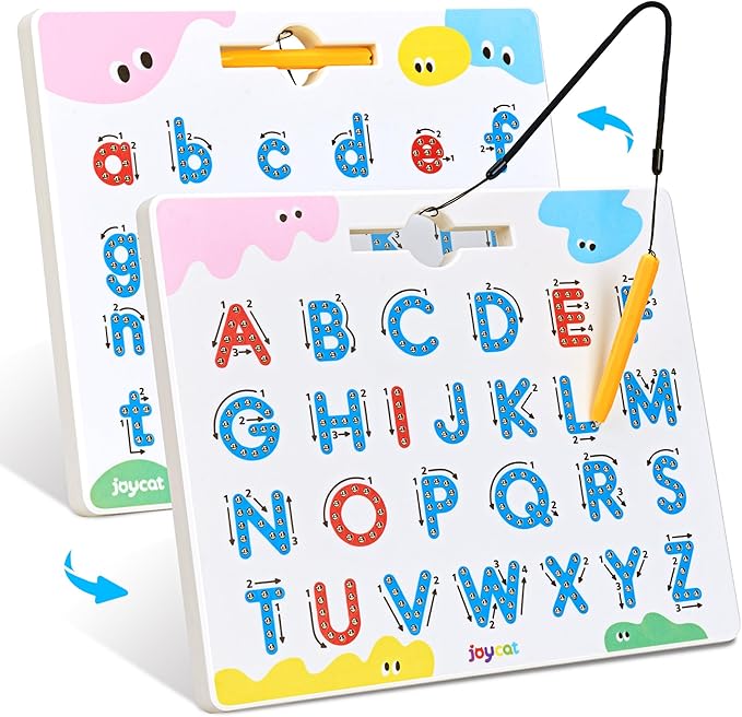 JoyCat Magnetic Letter Tracing Board, 2-in-1 Double-Sided ABC Magnets for Kids Ages 3-5, Uppercase & Lowercase Letter Writing Practice - Preschool Learning Toys, Road Trip Car Activities for Toddlers-BubblyBeeBaby